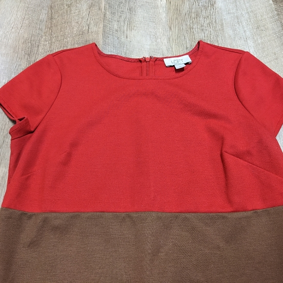 Loft Ann Taylor Red Black Tan Color Block Dress Size 8P - Picture 2 of 6